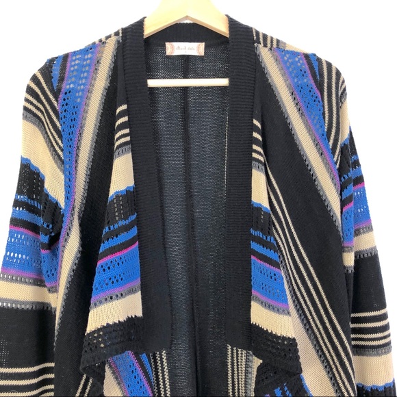 Altar’d State Striped Cardigan Sweater Open Front Blue Tan Sz S - Picture 4 of 8